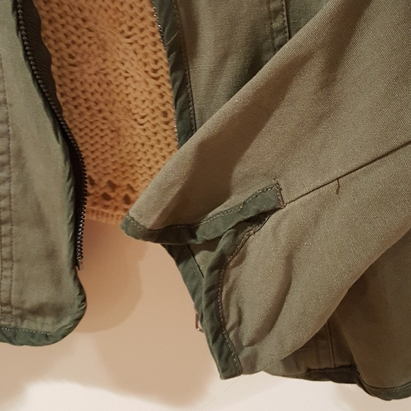 Gibson women’s khaki cotton jacket size M macrame-knitted back - Picture 10 of 13